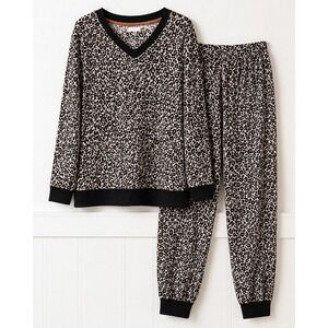 Aria Collection Leopard Print Pajama Set Womens Medium V-Neck Jogger Loungewear